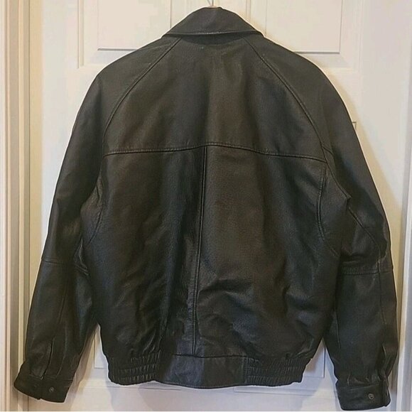 Vintage Burks Bay Leather Bomber Jacket Mens Large Black Member's Edition - Picture 4 of 10